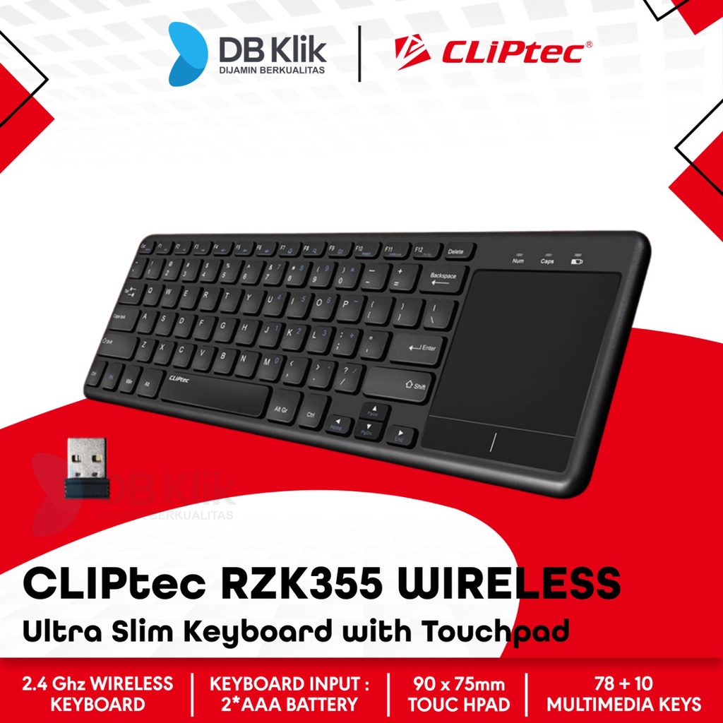 Jual Keyboard CLIPtec RZK355 Wireless Ultra Slim with Touchpad - RZK ...