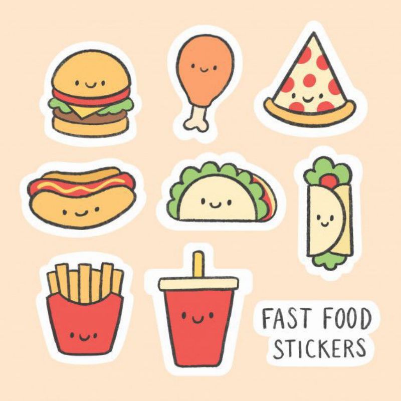 Jual stiker makanan lucu/stiker jajan/stiker cemilan/fast food stickers