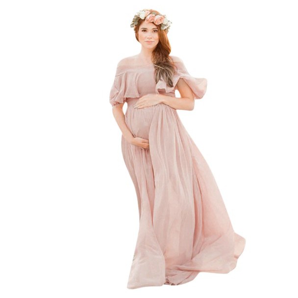 maternity dress shopee Elegant Off Shoulder Floral Print Cotton Fabric Woman Photography Dre  yewendress Women's Lace Maternity Photoshoot Dress