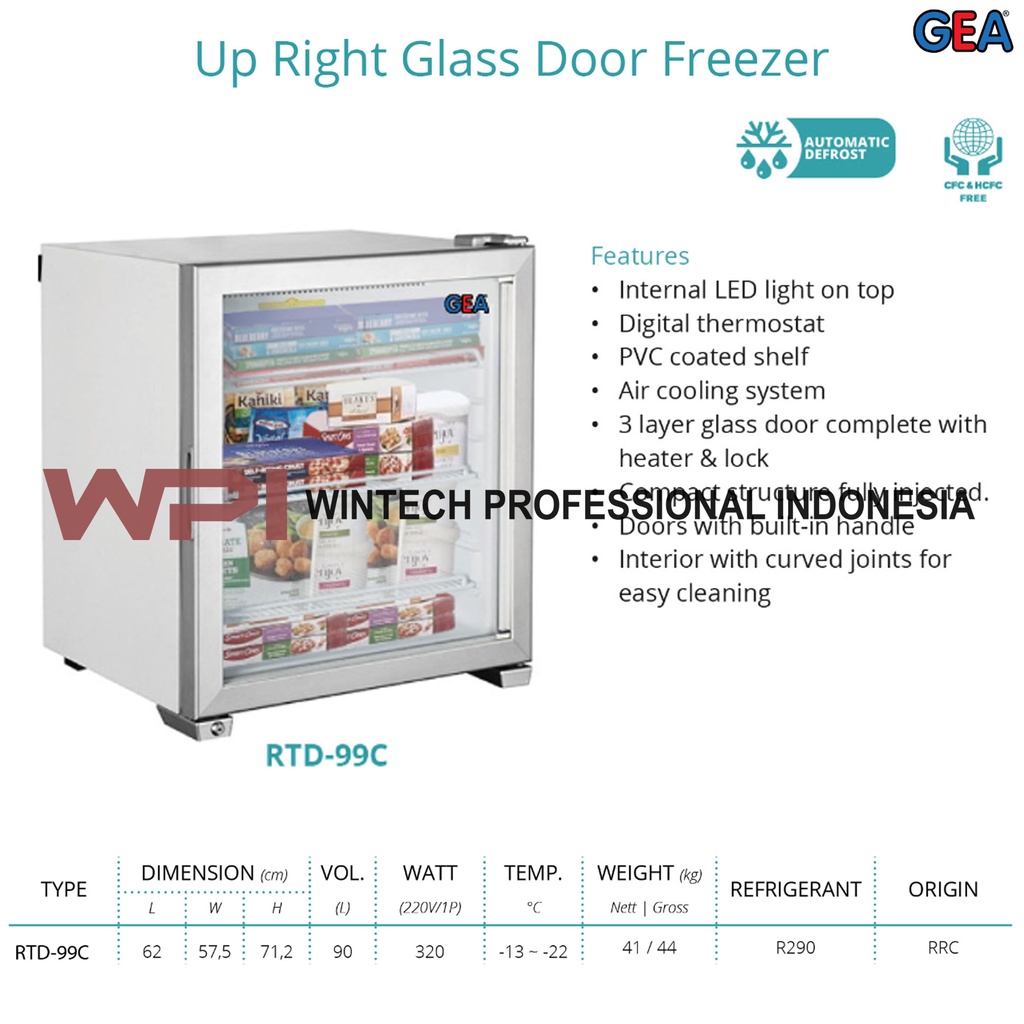 Jual Gea RTD99C Mini Upright Glass Door Freezer Premium Ice Cream