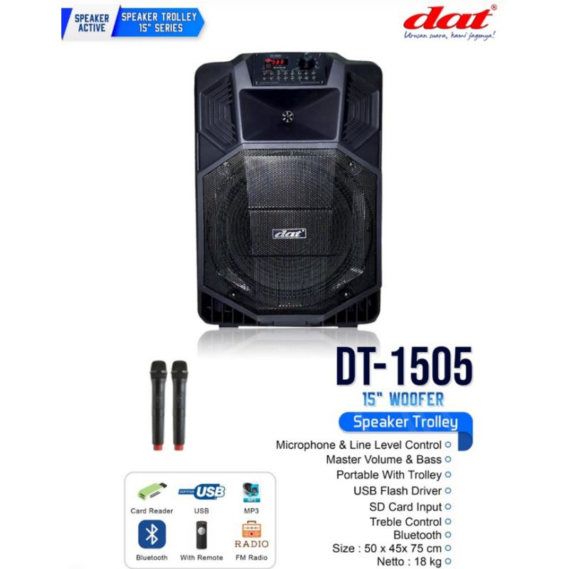 Jual GROSIR SPEAKER PORTABLE DAT 1505 MIC WIRELESS GARANSI RESMI ...