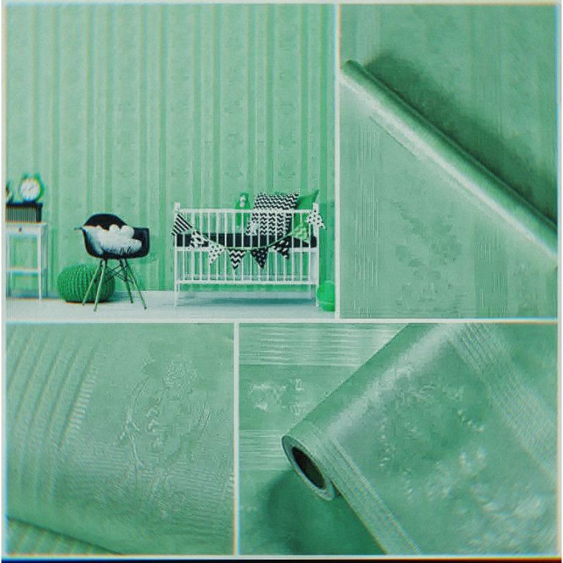 Jual Wallpaper Stiker Dinding Warna Hijau Tosca Motif Salur Batik Mewah