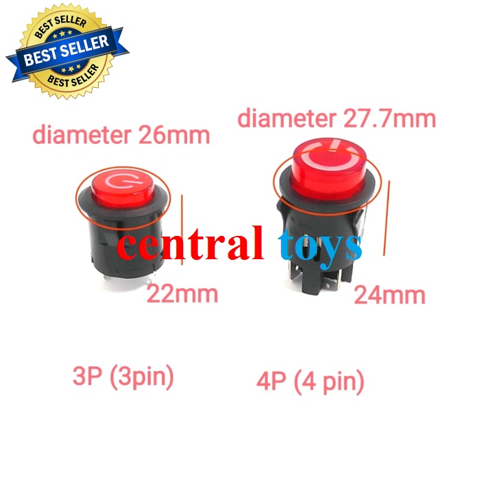 Jual tombol on off bulat mobil aki anak saklar on off bulat 3P atau 4P ...