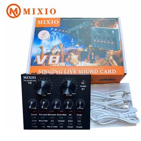 MIXIO Sound Card V8 dengan efek suara untuk streaming dan karaoke