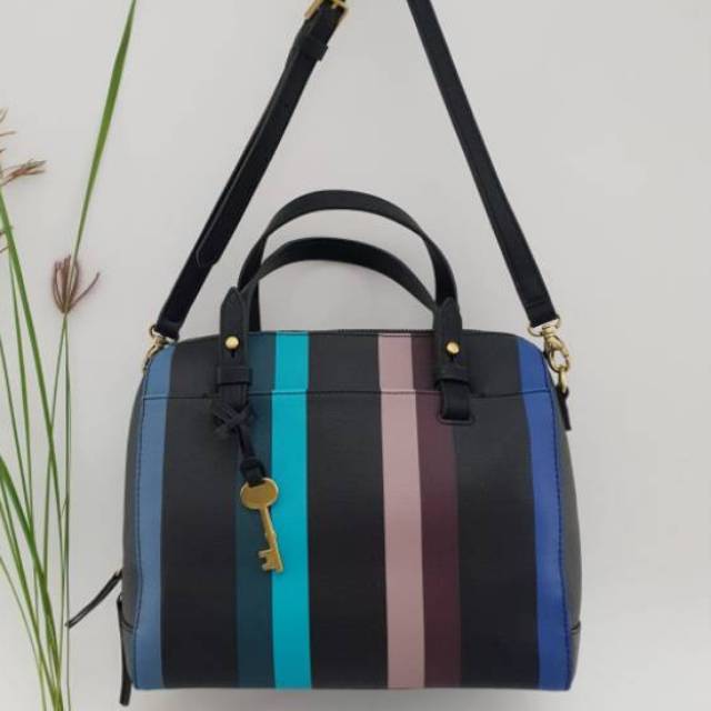 Fossil rachel sale satchel blue stripe