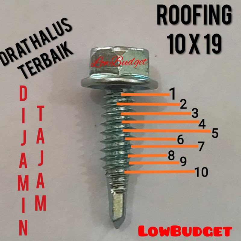 Jual 100 Pcs Baut Roofing Baut Baja Ringan 10x19 Skrup Baja Ringan ...