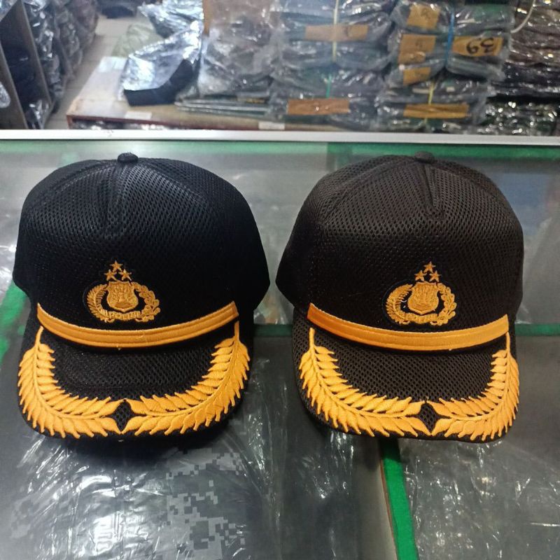 Jual topi polisi padi padi Lis kuning hitam dan coklat bahan jaring ...