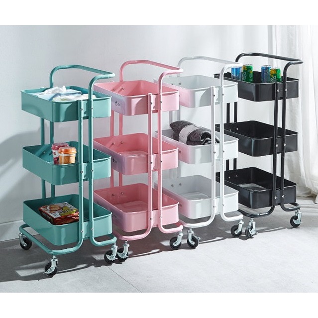 Rak Dorong Rak Serbaguna Rak Troli Rak Dapur Serbaguna Beroda 3 Tingkat  Ukuran 42 x 35 x 76 Cm