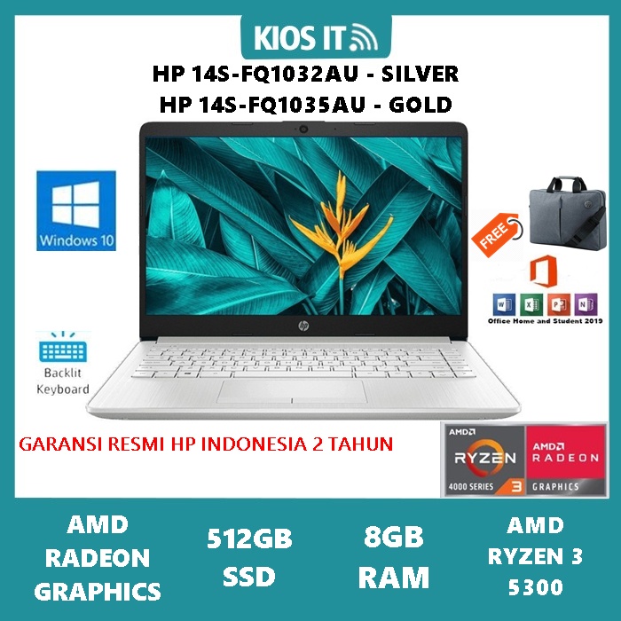 Jual Laptop Hp 14s Fq1032au Fq1035au Ryzen 3 5300u 512gb Ssd 8gb Win10