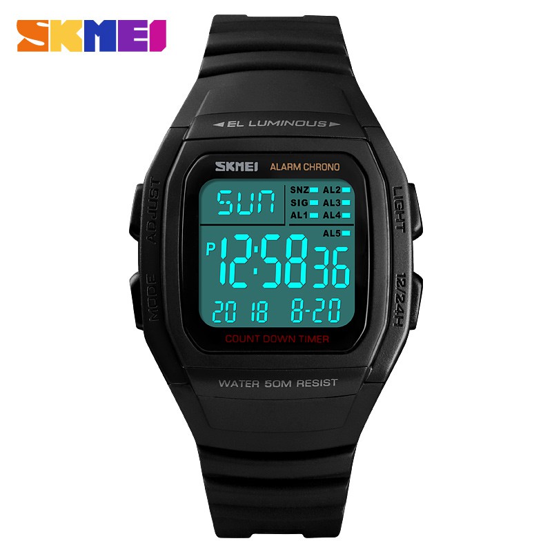 Jual Jam Tangan Pria Digital Skmei 1278 Black Water Resistant 50m