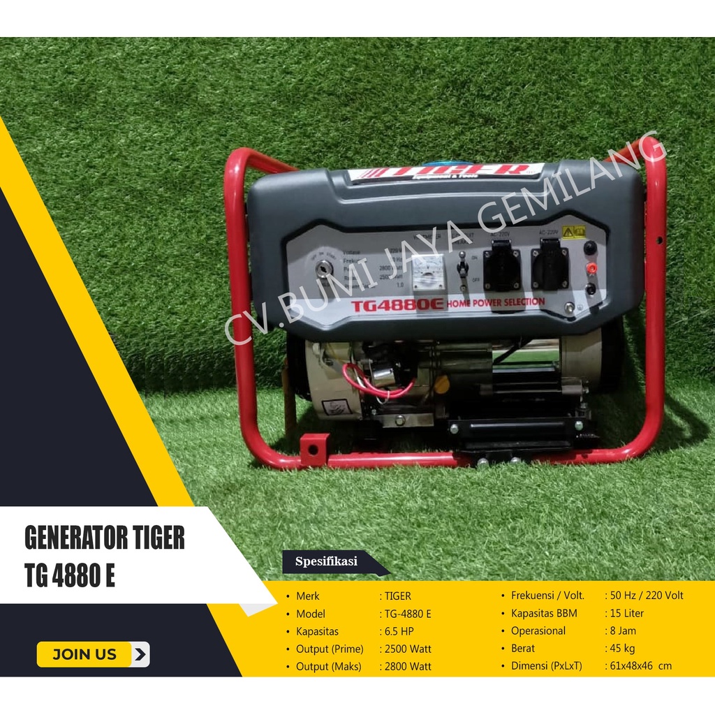 Jual MESIN GENSET / GENERATOR TIGER 2500 WATT TG 4880 E | Shopee Indonesia