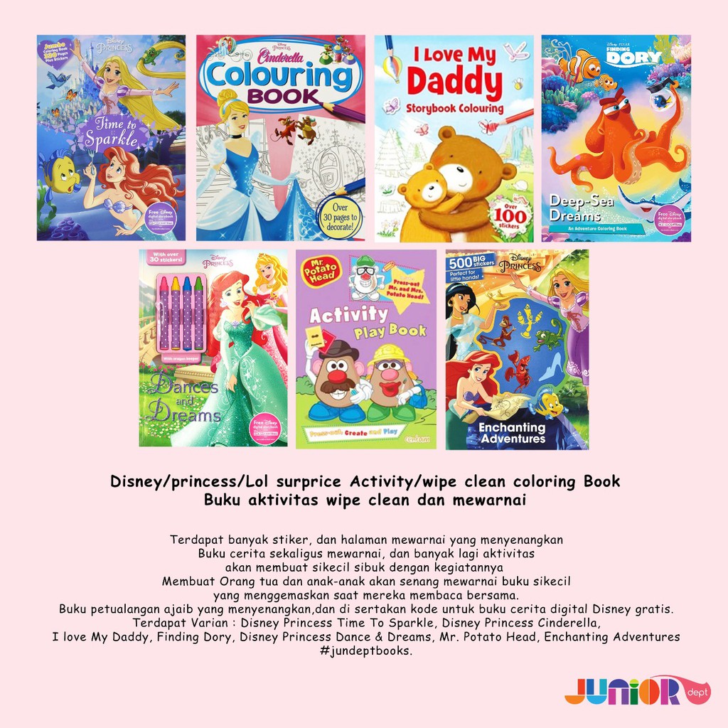 Jual Disney/princess/Lol surprice Activity wipe clean coloring Book