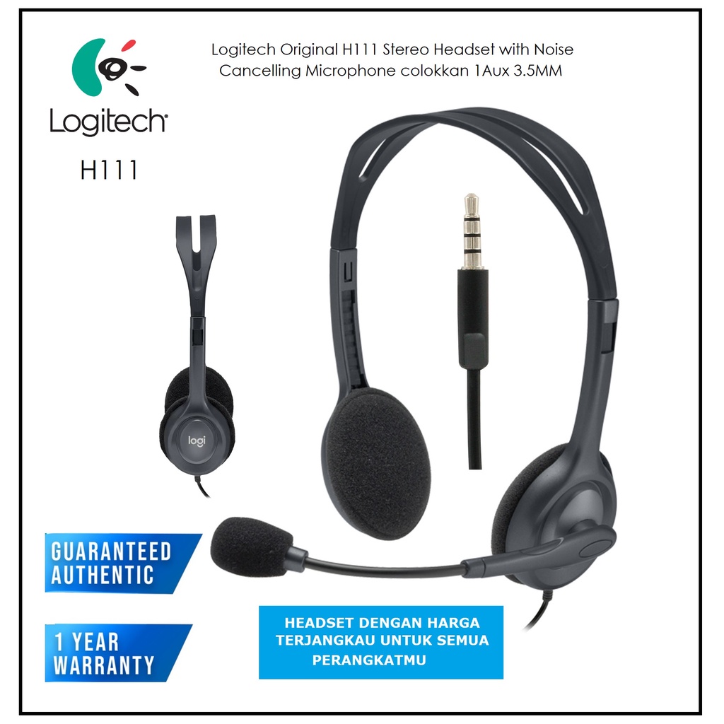 Logitech H111 Stereo Headset With Mic Headphone Earphone