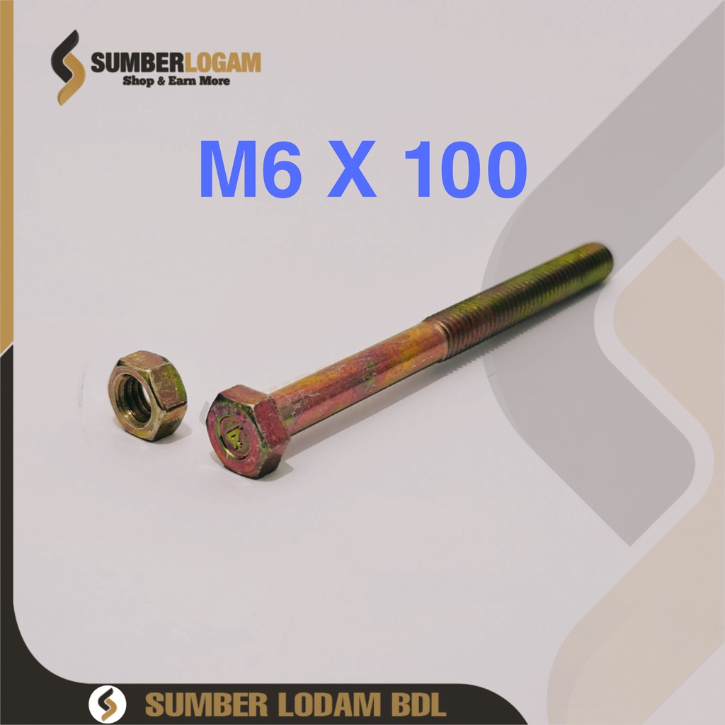 Jual BAUT MUR HEX KUNING M6 X 100 | Shopee Indonesia