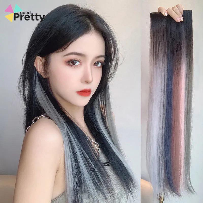 Jual Wig Rambut Panjang Lurus Warna Gradien Wanita One Piece Wig Sorot