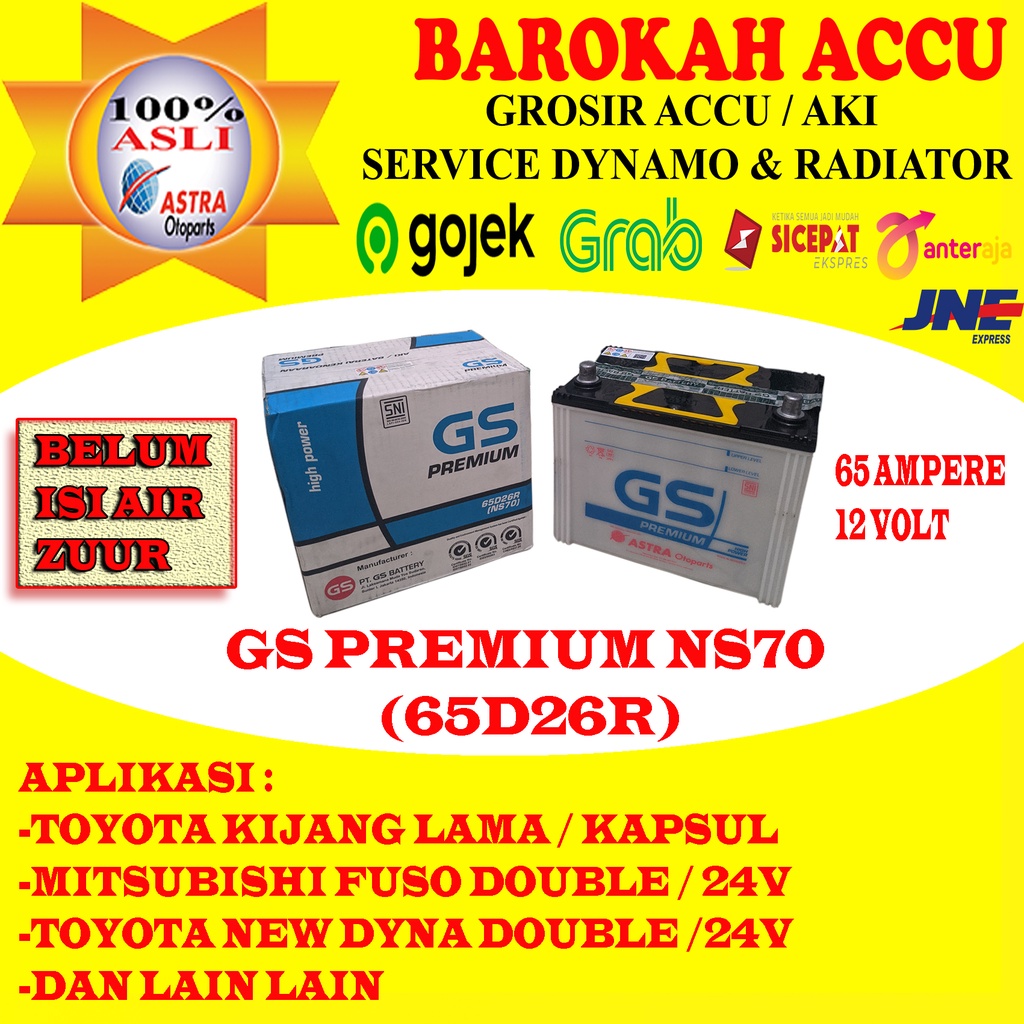 Jual AKI GS PREMIUM NS70 / 65D26R ASTRA OTOPARTS | Shopee Indonesia