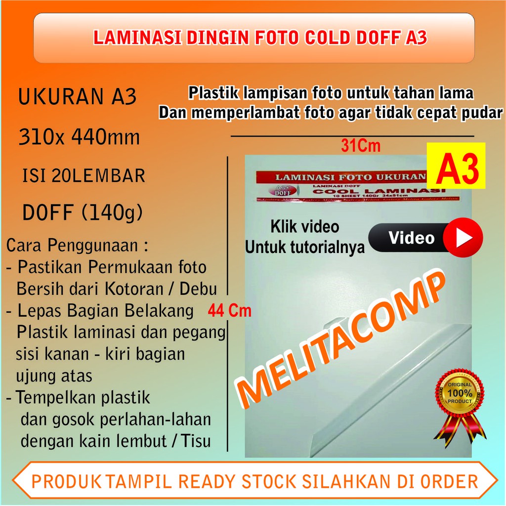 Jual Plastik Laminasi Foto Silky A3 Doff 20 Lembar Ukuran 310 X 440mm