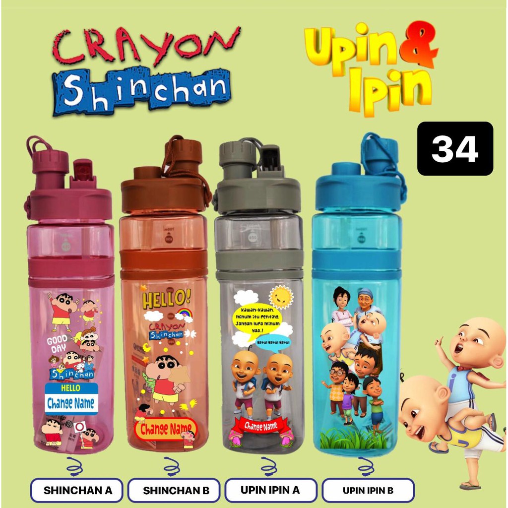 Jual B34 Botol Minum Anak Model 2in1 Custom / Upin Ipin / Shinchan ...