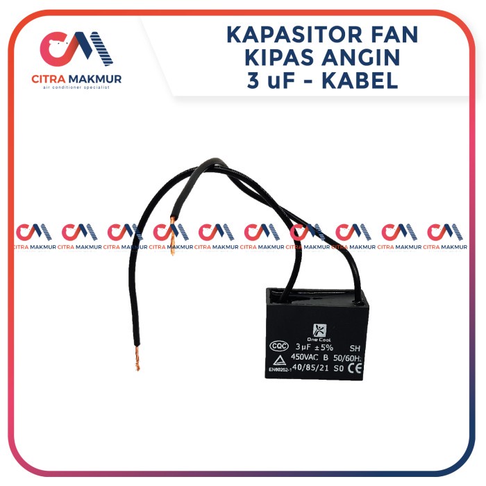 Jual Kapasitor Fan AC 3 uf SK Kabel 2 Kipas Angin Indoor 3 Kotak KW2
