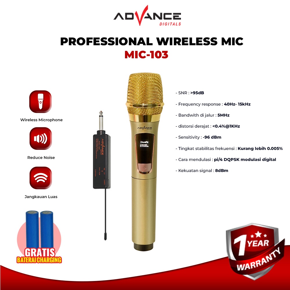 Jual Advance Mic103 Microphone Profesional Mic Wireless Gold Bisa di