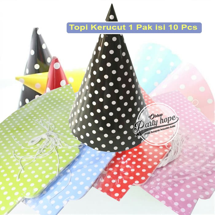Topi Ulang Tahun Motif Polkadot / topi kertas kerucut ultah murah seru