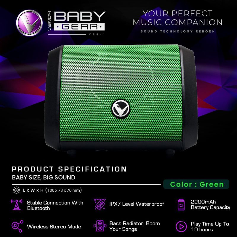 Jual Speaker Bluetooth Venom Baby Gear VBG1 Portable Shopee Indonesia