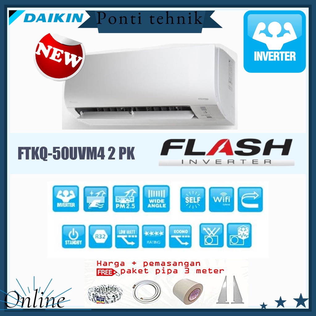 Jual Ac Daikin Inverter Ftkq Uvm Pk Pemasangan Shopee Indonesia