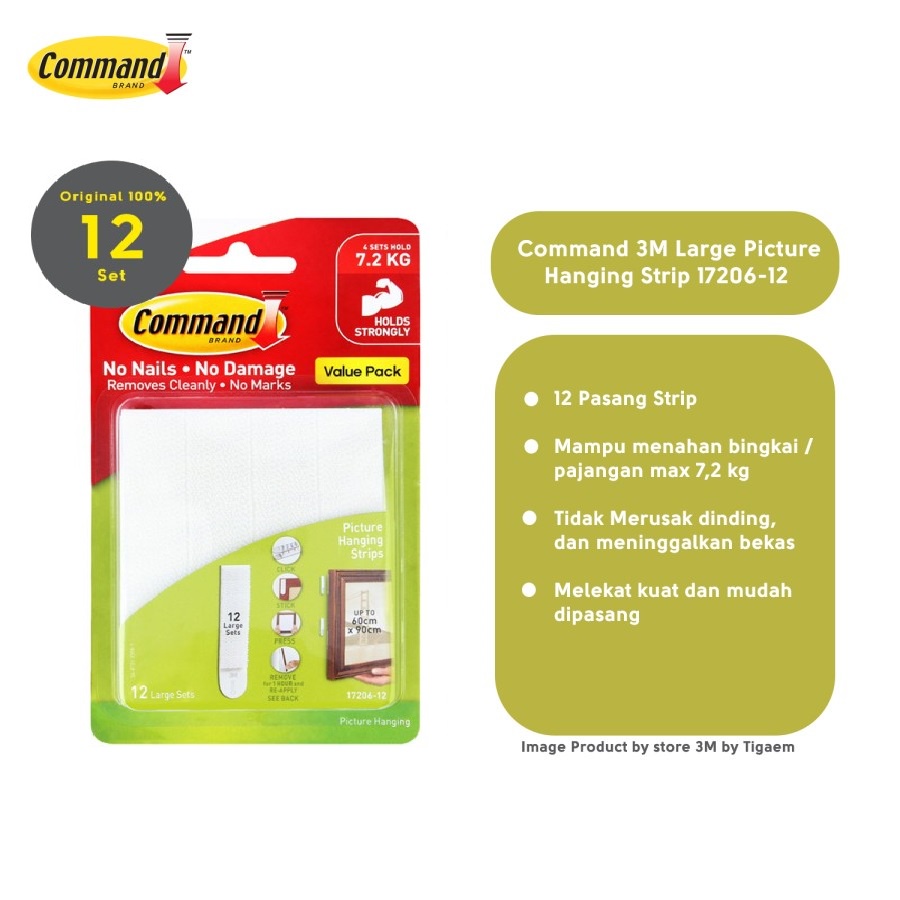 Command™ Large Picture Hanging Strip 17206, White, 4 Set/Pack, 6 Pack/Case