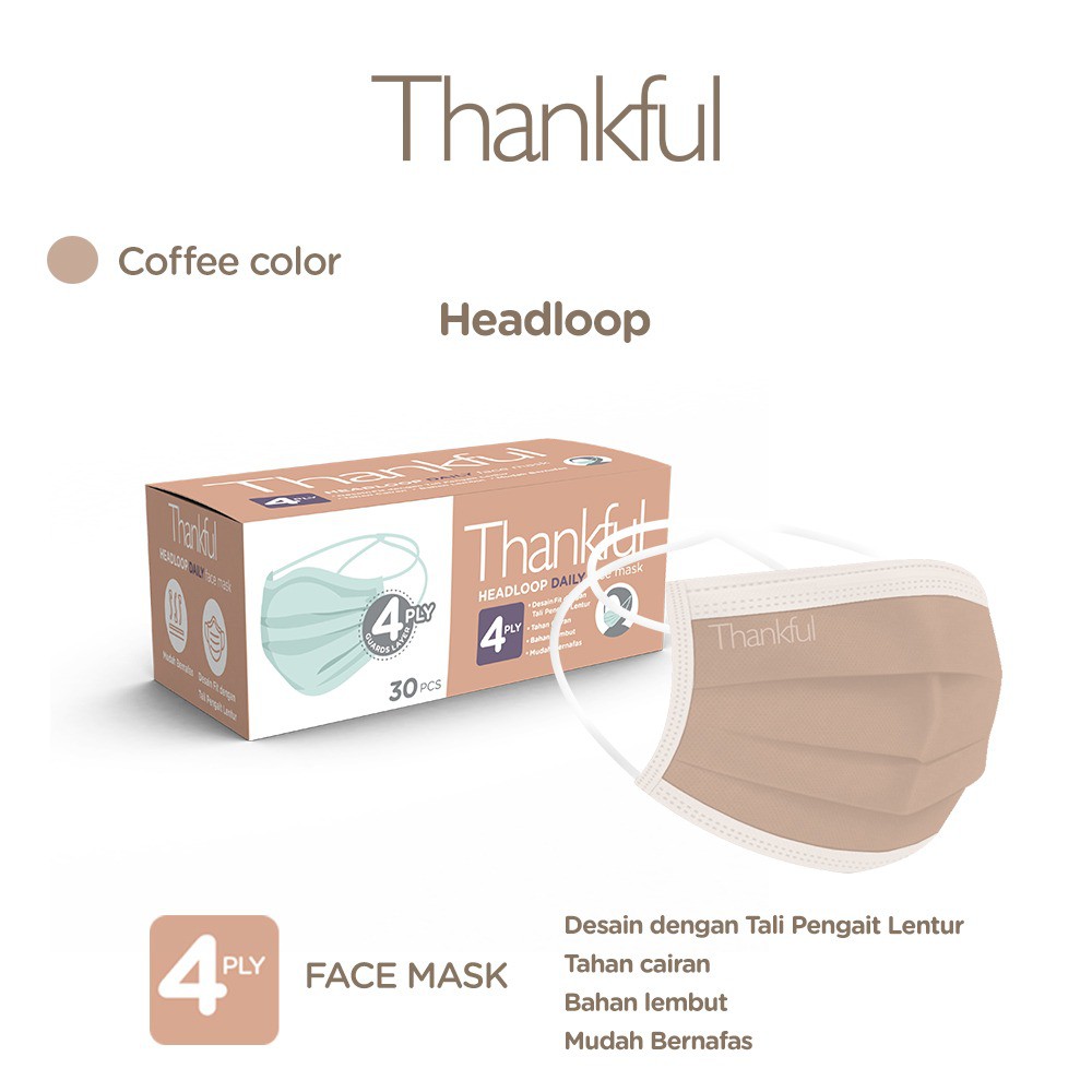 Jual Thankful Face Mask Adult Headloop Daily 30s - Coffee | Shopee ...