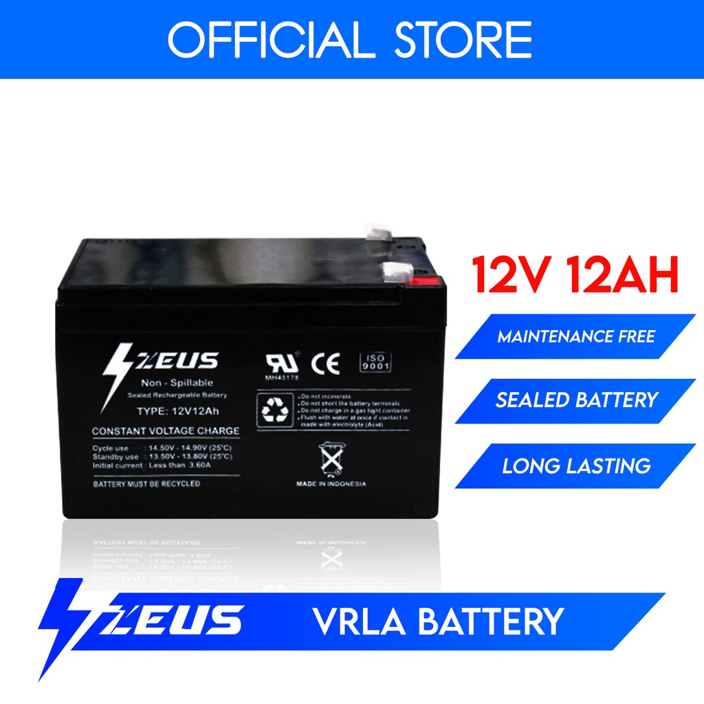 Jual Aki Baterai kering VRLA Zeus mf 12v 12ah 12 v 12 ah untuk sepeda