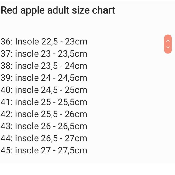 Size chart sandal red on sale apple