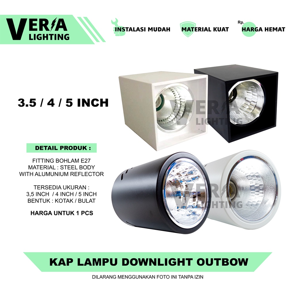 Jual Downlight Outbow Bulat Kotak Inch Kap Lampu Tempel Plafon Shopee Indonesia