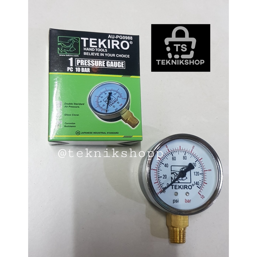 Jual MANOMETER 10 BAR TEKIRO / PRESSURE GAUGE 10BAR / AMPERE METER