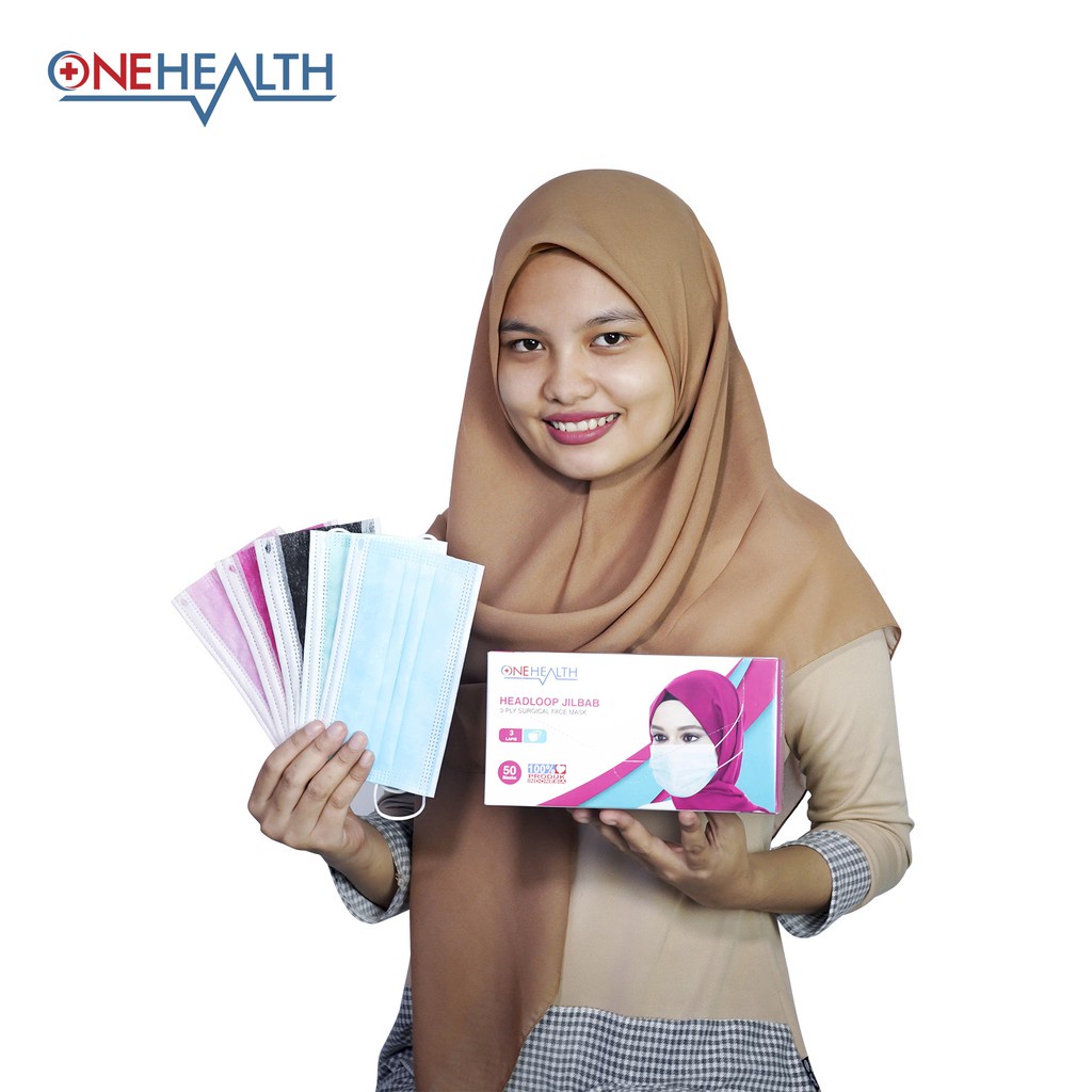 Jual MASKER SURGICAL ONE HEALTH - 3PLY, HEADLOOP JILBAB (SURGICAL FACE ...