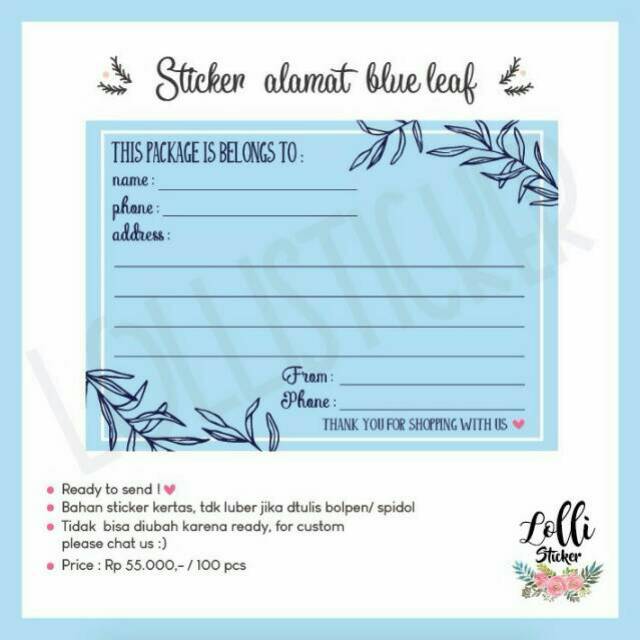 Jual sticker alamat / label alamat blue leaf | Shopee Indonesia