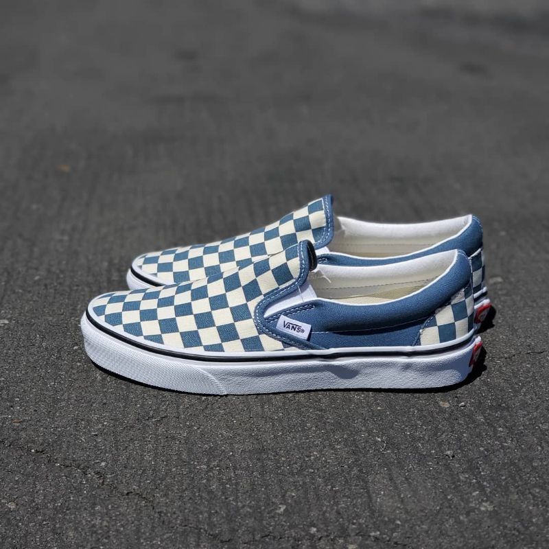 Blue Checkerboard Vans Baby Blue Blue Slip On Vans Slip-On
