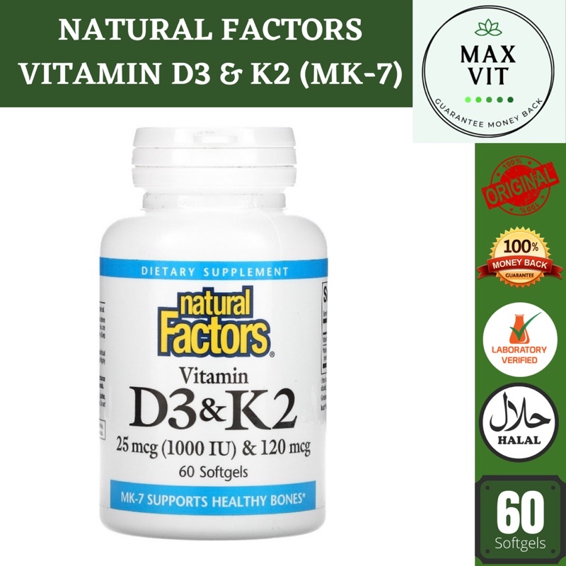 Jual Natural Factors Vitamin D3 + K2 (1000iu + 120mcg) Shopee Indonesia