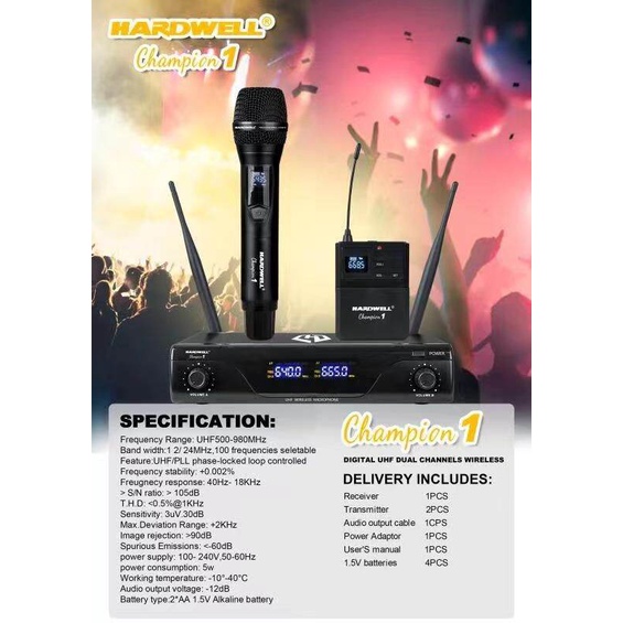 Jual Mic Wireless Hardwell Champion1 Pjh Hitam Original Microphone Pegang Jepit Headset Champion