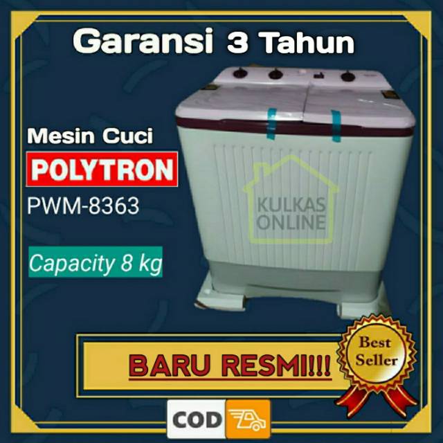 Jual MESIN CUCI POLYTRON PWM 8363 KAPASITAS 8 KG BARU RESMI GARANSI 3 ...