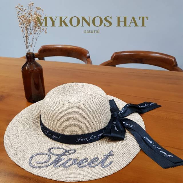 Jual Mykonos Straw Hat(topi pantai raffia lebar ribbon pita) | Shopee ...