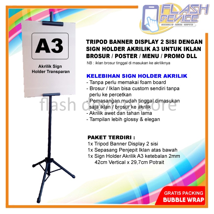 Jual Tripod Banner Display 2 Sisi + Sign Holder Akrilik A3 Poster ...