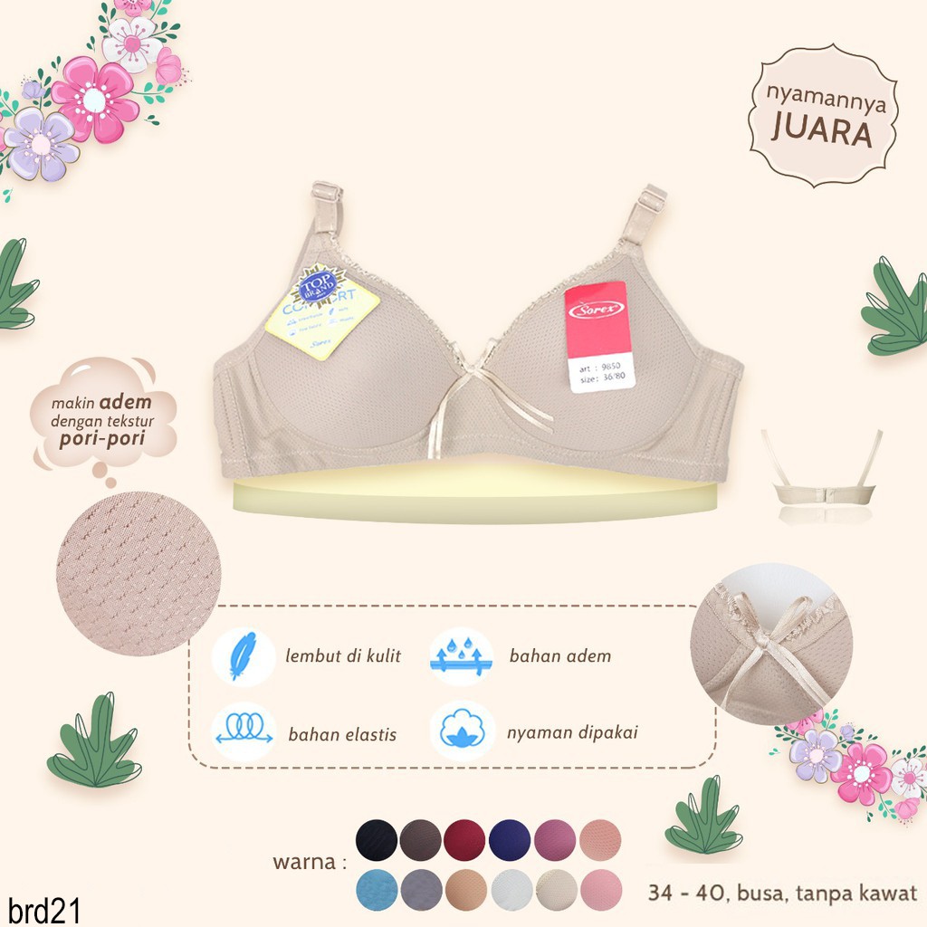 Jual BH Bra SOREX tanpa kawat bahan extra comfort / pori adem