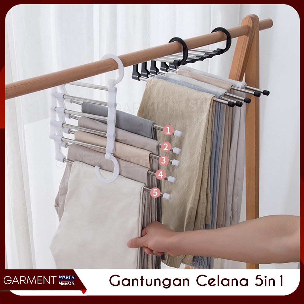 Jual Magic Hanger Celana 5 In 1 Gantungan Baju Jilbab Instan Stainless ...