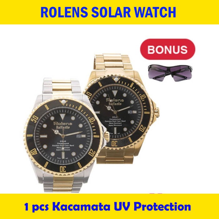 Jual (FREE ONGKIR) ROLENS Solar Watch Jam Tangan Trendy - Gold - JAM ...