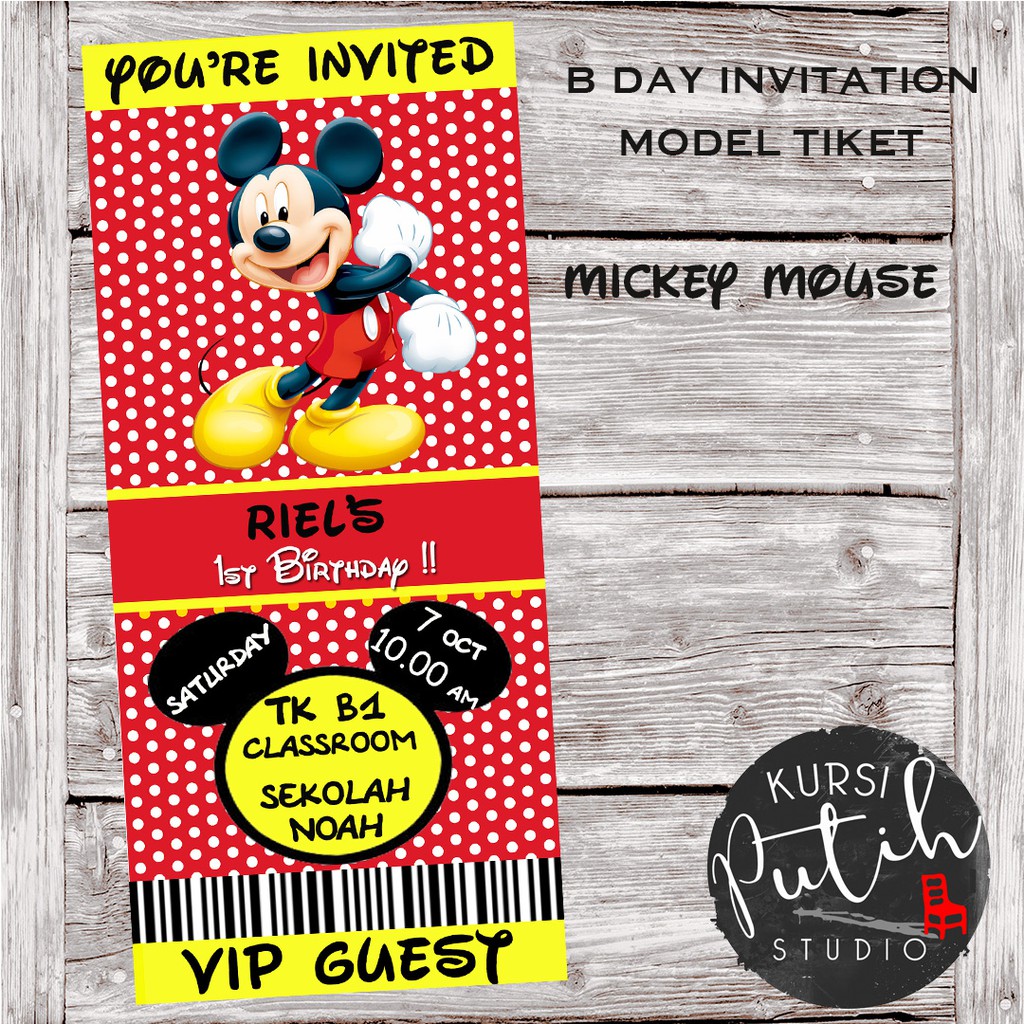 Jual Undangan Ulang Tahun model ticket tema Mickey Mouse | Shopee Indonesia