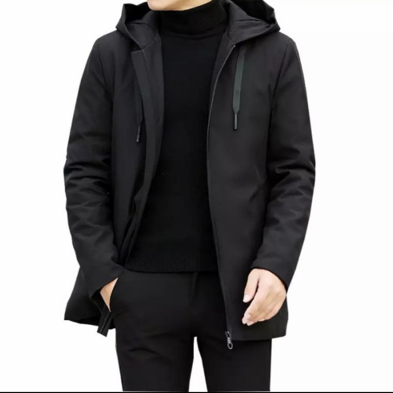 Jaket Pria Mantel Tebal Long Coat Bahan Drill Dakron foto 3