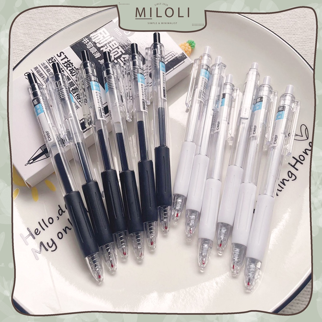 Jual [MILOLI] Pena Gel Simple Pen White black Mekanik 0.5mm Aesthetic ...