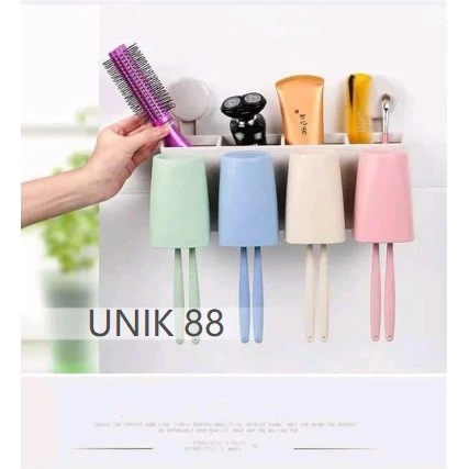 [UNIK88] DO-4G Set dispenser odol tempat sikat gigi dan 4 gelas kumur | AutoStock