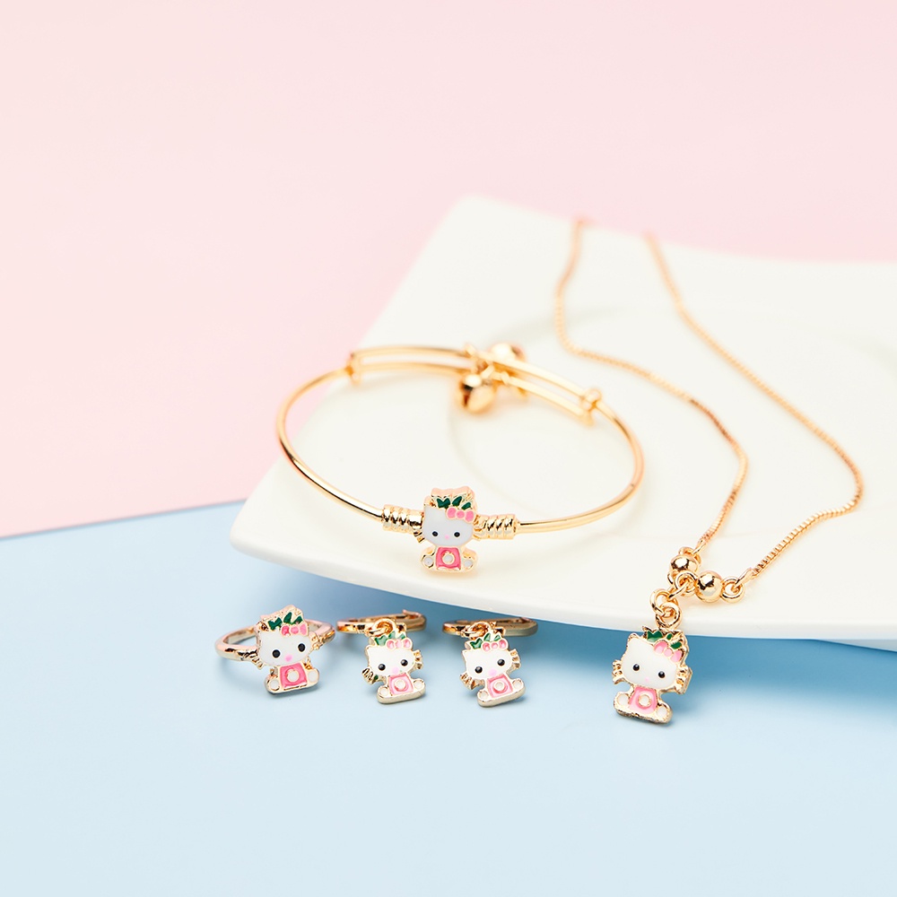Jual Y041 Set Perhiasan Anak Hello Kitty Titanium Set Kalung Anting ...