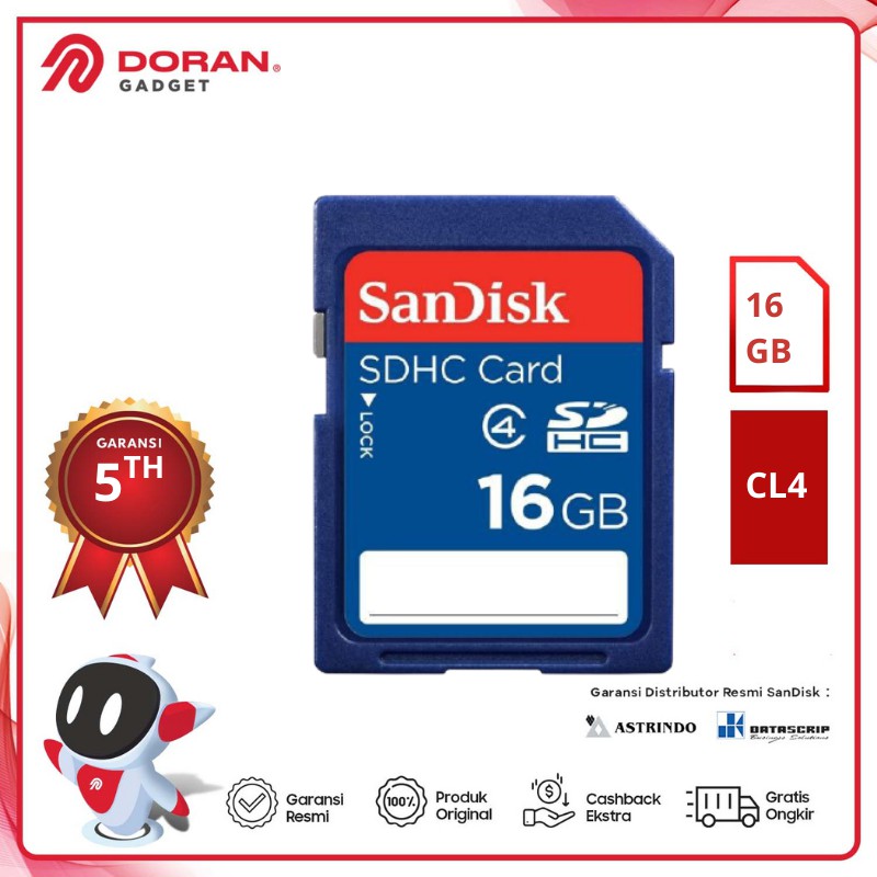 Jual SD Card 16 GB | SDCard 16GB Sandisk SDHC CL4 - Garansi 5 Tahun ...